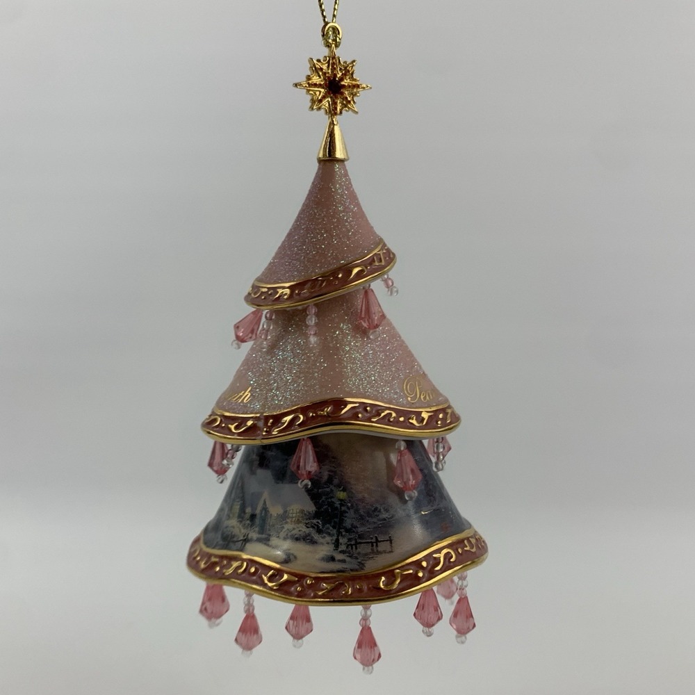 Thomas Kinkade Bradford Exchange Pink Peace On Earth 3 Tiered Tree Ornament